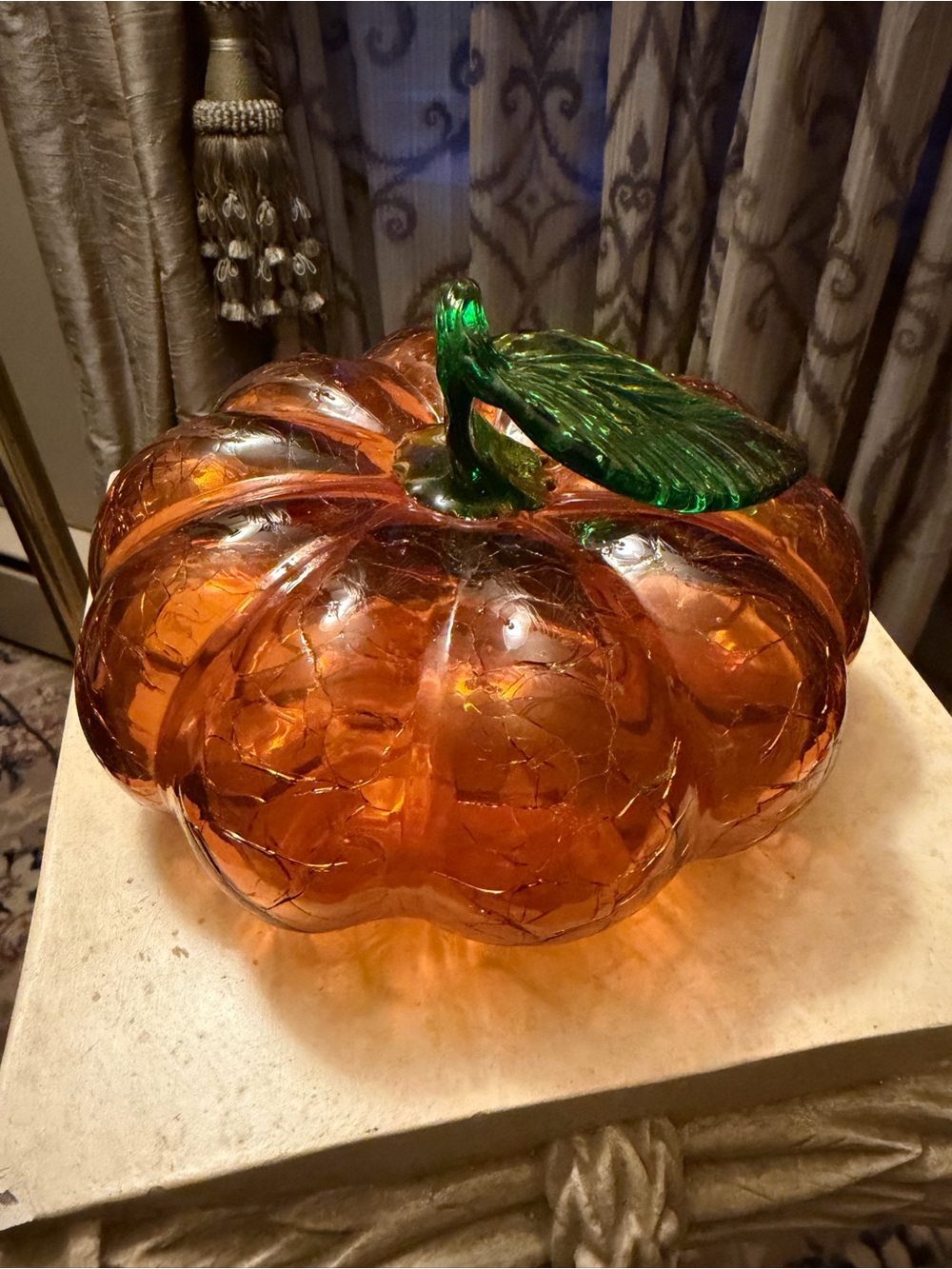 Hand Blown Glass Pumpkin 7β X 5β Crackle Glass MINT! VINTAGE